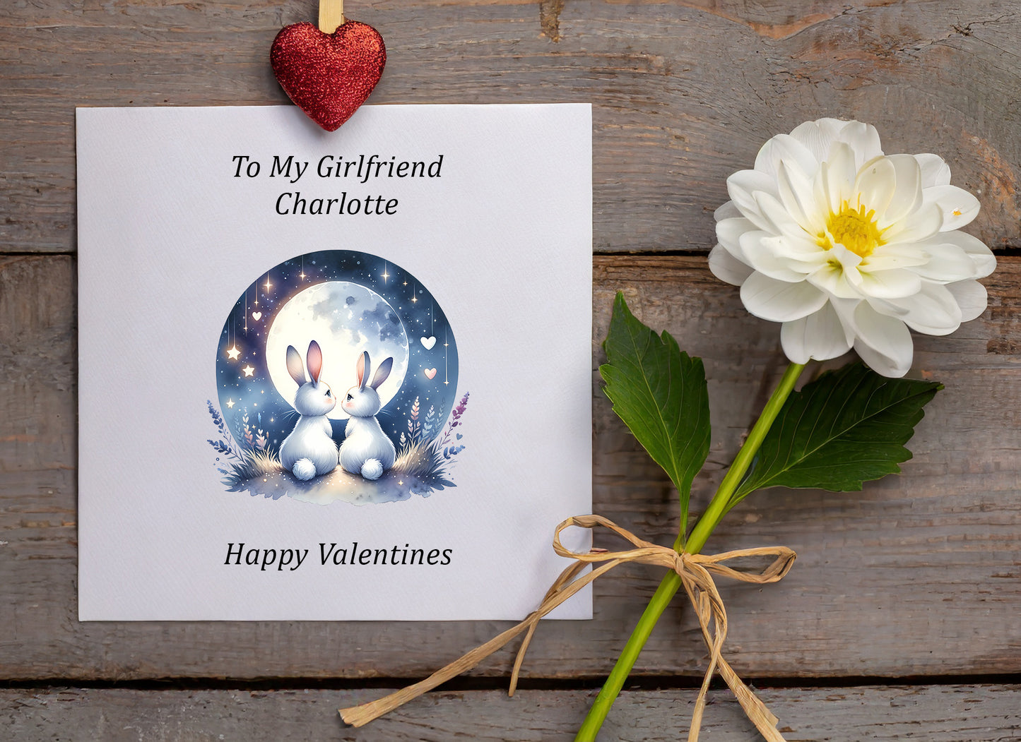 Rabbit design Valentine Card - personalised - Girlfriend, boyfriend, fiance, Wife etc