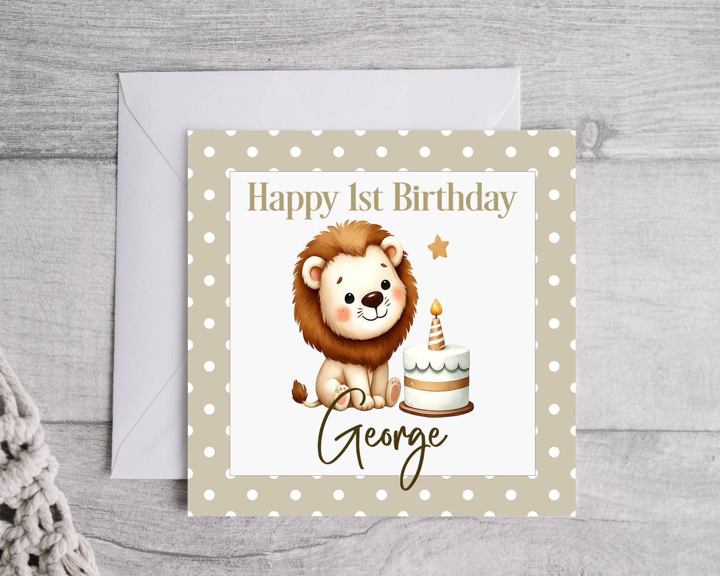 1st Birthday Card with Lion Design