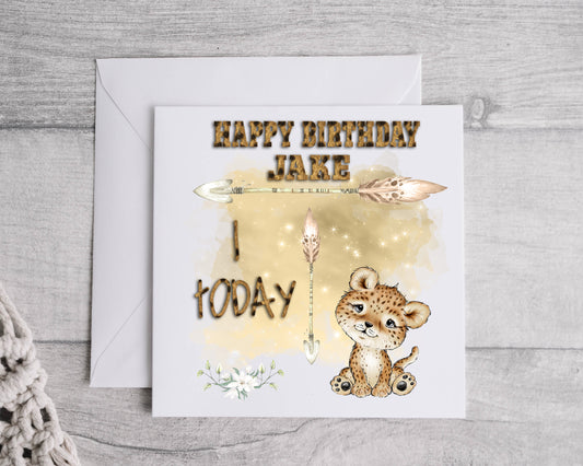 Age 1st - 10th  Birthday Card with Jungle Animal Design