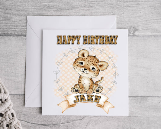 Birthday Card with Jungle Animal Design - personalised