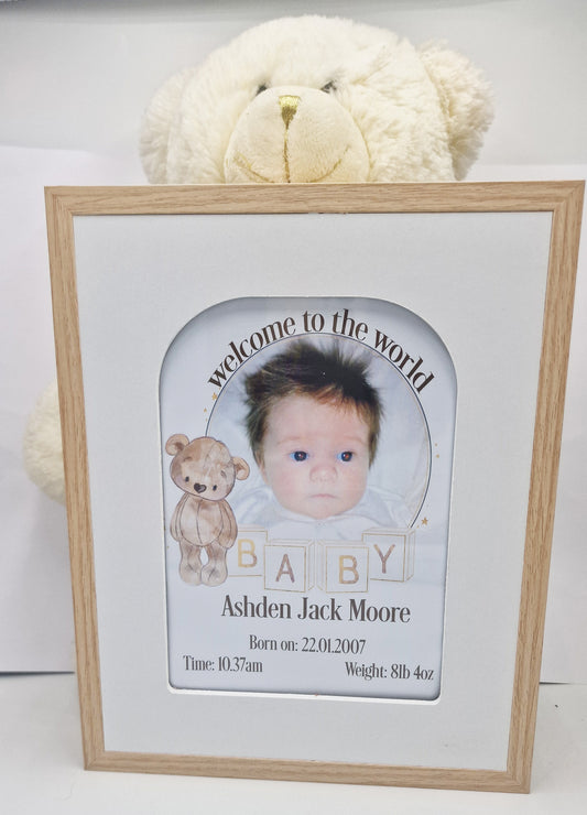 New baby birth stats box frame & Matching Greeting Card