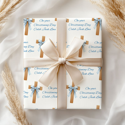 Christening Boy Cross personalised Gift Wrap -A3 sheets only