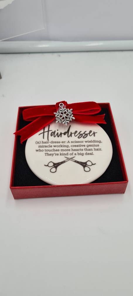 Hairdresser Gift, Ceramic ornament, Hair Salon Gift for her or him Hair stylist, gift boxed