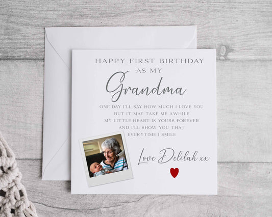 First Birthday as my Grandma/Grandad/Nanna/Aunty/Uncle, Card with photo