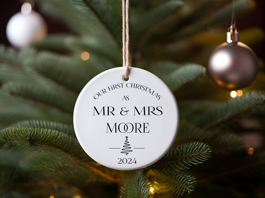 First Christmas as Mr Mrs, Mr Mr, Mrs Mrs - personalised with surname 2 designs