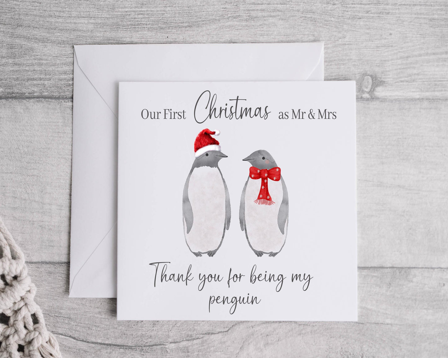 Penguin Christmas Couples Card, 1st Christmas as Mr & Mrs, Engaged, Husband wife Christmas card