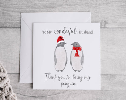 Penguin Christmas Couples Card, 1st Christmas as Mr & Mrs, Engaged, Husband wife Christmas card