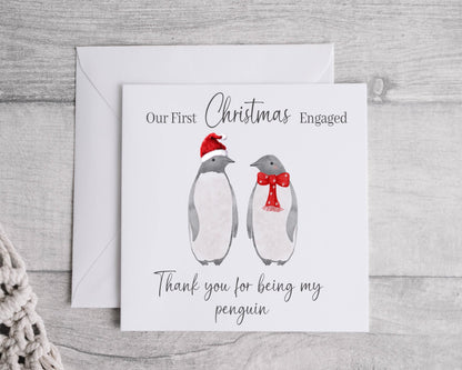 Penguin Christmas Couples Card, 1st Christmas as Mr & Mrs, Engaged, Husband wife Christmas card