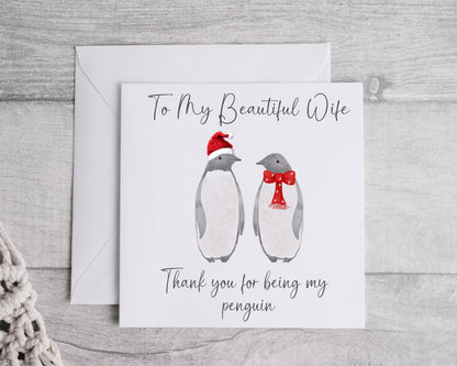 Penguin Christmas Couples Card, 1st Christmas as Mr & Mrs, Engaged, Husband wife Christmas card