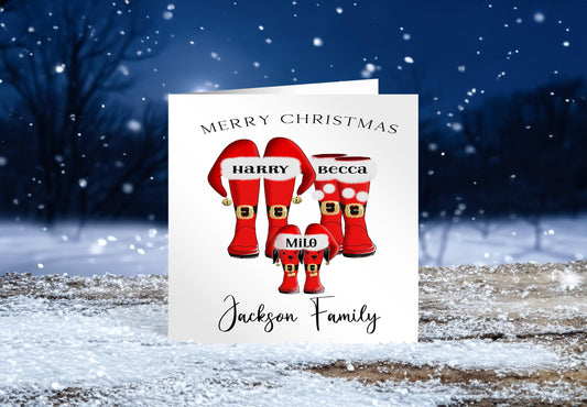 For a special Family Christmas Card, can included, children, dogs and cats, Santa boots design