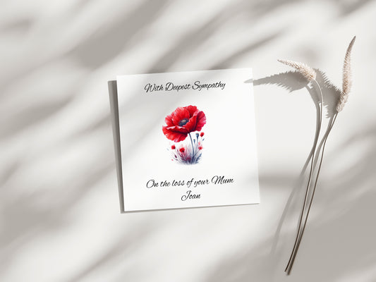 Sympathy Cards - Personalised - Poppy Floral design