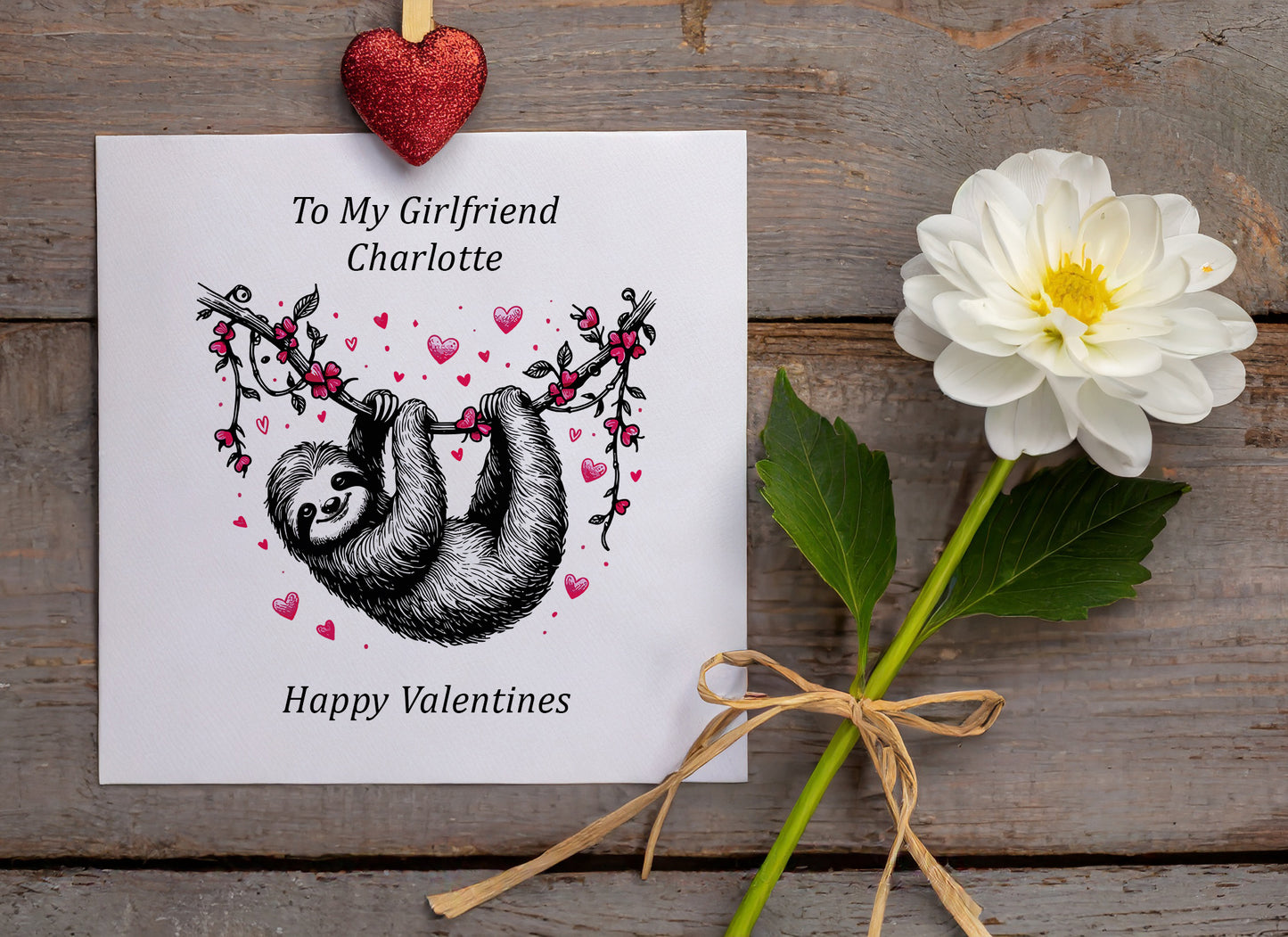 Sloth & Hearts, Valentine Card - Personalised Husband, Wife, Girlfriend, Boyfriend, Fiance etc (Copy)