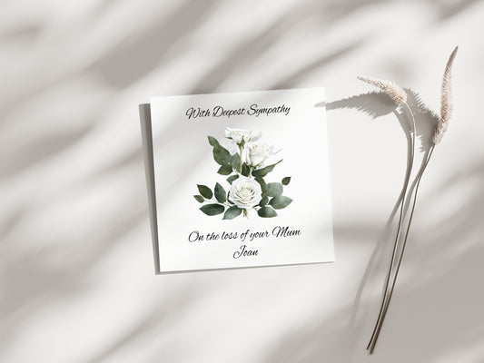 Sympathy Cards - Personalised - white Floral design